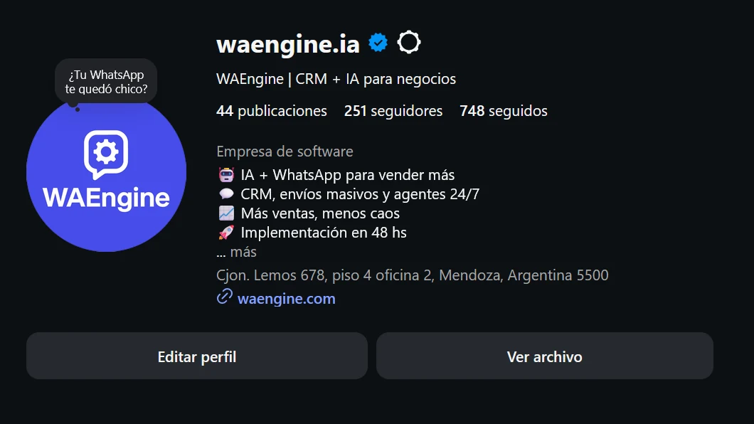 Perfil de Instagram de WAEngine con 251 seguidores