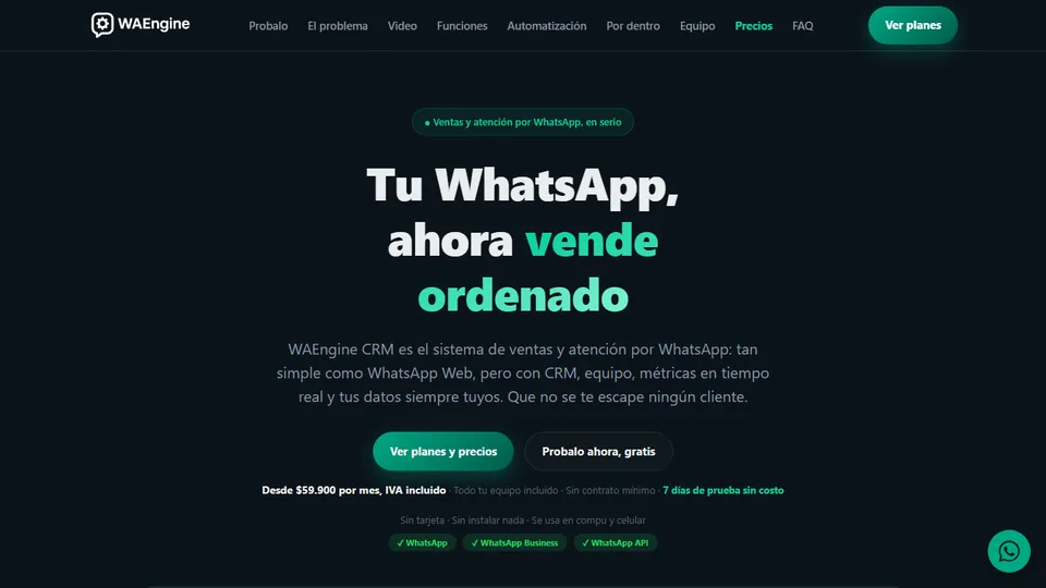 Landing del CRM de WAEngine